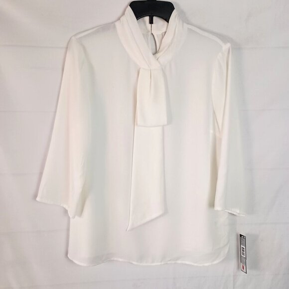 Tahari Arthur S Levine Ivory Front Drape Blouse Petite M NWT Career Office Top - Picture 2 of 8